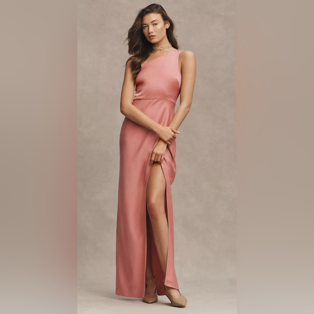 BHLDN Dylan Stretch Satin One-Shoulder Side-Slit Maxi Dress - Size US 8
